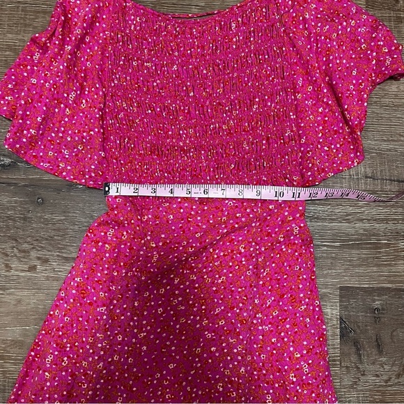 FREE PEOPLE Florence Ditzy Floral Flutter Sleeve Smocked Pink Mini Dress S - Picture 11 of 16